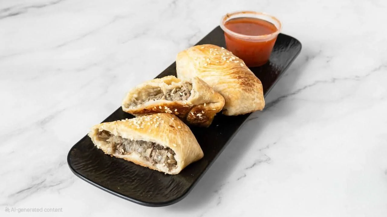 Mazali’s beef samsa, opened to show its filling
